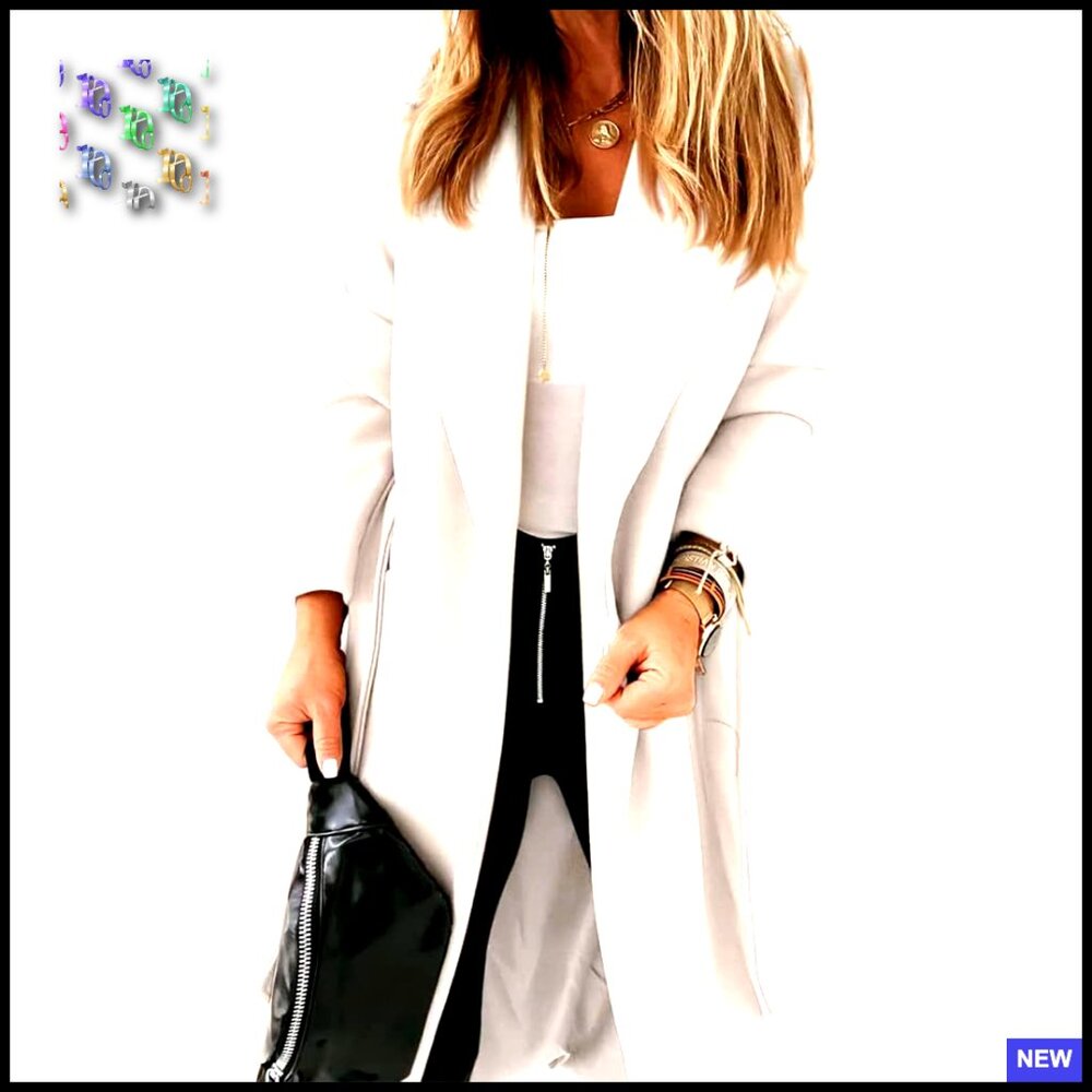 Notched Lapel Overcoat Long Jacket Open Front Belted Chic Classic Elegant